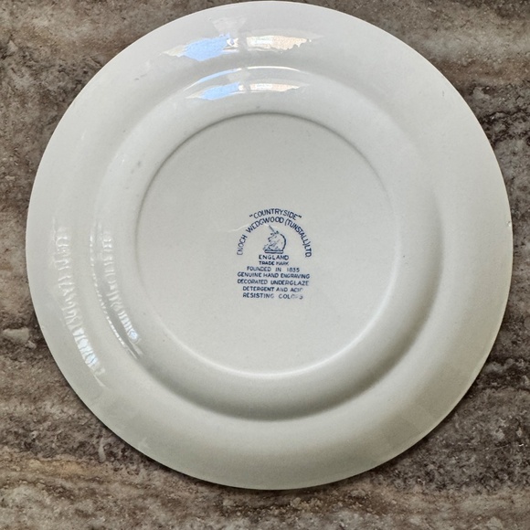 Vintage Set 3 Blue & White Plates. Currier & Ives. Enoch Wedgwood. Blue Bonnet - Picture 7 of 8